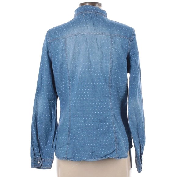 CAVALINI Blue Super Soft Stonewashed Polka Dot Snap-Button Tailored Shirt Size L - Picture 2 of 4